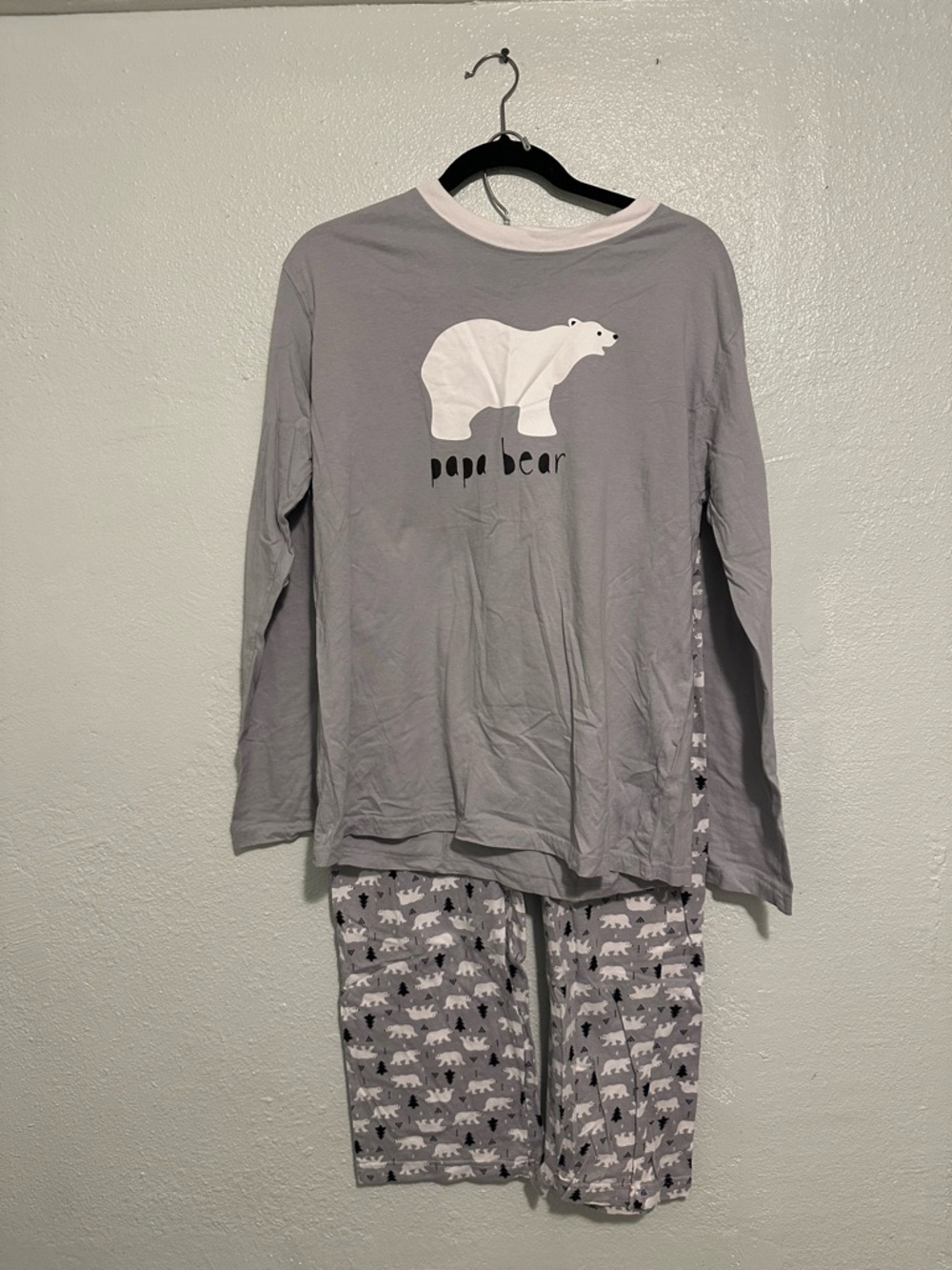 Men's Gray 'Papa Bear' Pajama Set - Long Sleeve Top & Printed Pants